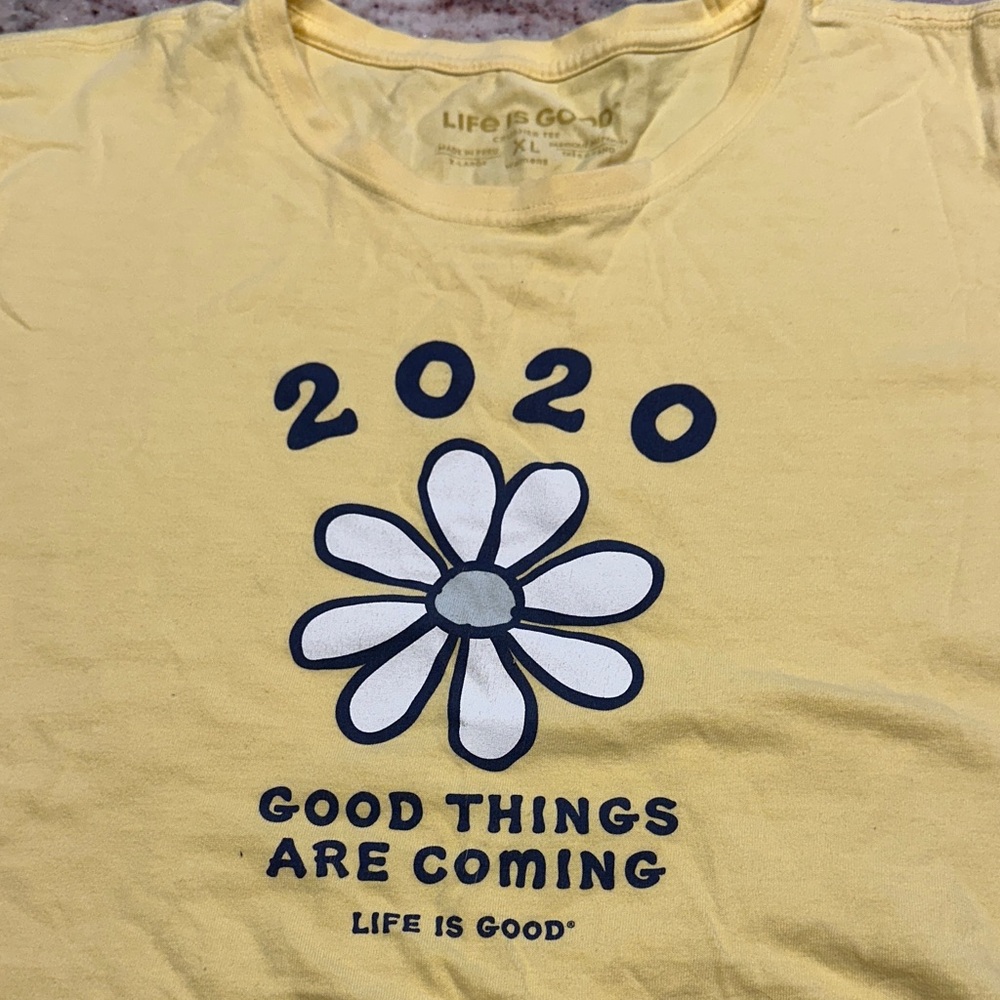 Life Is Good Yellow Tee with Flower Design